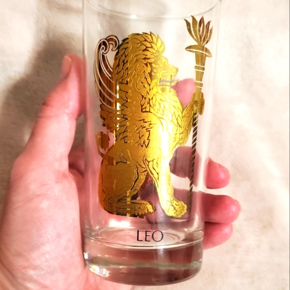 Beautiful Vintage Zodiac Leo Gold Embossed Glass